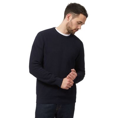 Big and tall navy textured crew neck jumper